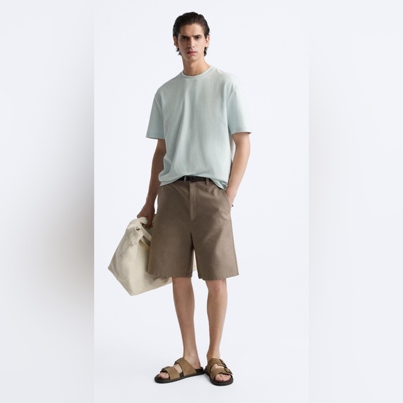 ZARA Basic T-Shirt Men’s Size L Gray Beige Minimalist - Picture 1 of 8